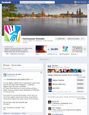 Screenshot von der FB-Seite Hochwasser Dresden