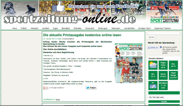 Screenshot von Sportzeitung-Online.de: Dort ist die Januar-Ausgabe noch zu finden. 