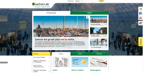 Screenshot von der neuen sachsen.de-Startseite