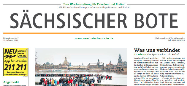 Titel-Ausriss des letzten Mittwochs-"Sächsischen Boten"