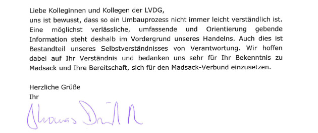 Aussriss aus dem Antwortbrief von Thomas Düffert, Vorstandsvorsitzender von Madsack.