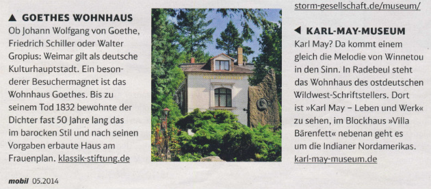 Ausriss aus "mobil - Das Magazin der Deutschen Bahn", Ausgabe 5/2014, S. 12.  