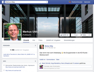 Screenshot von der Facebook-Fanpage des sächsischen Innenministers Markus Ulbig. 