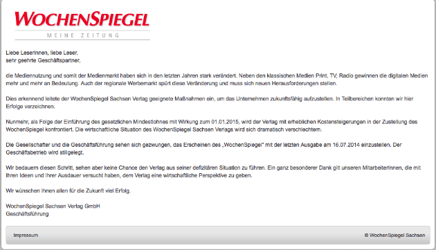 Screenshot von wochenspiegel-sachsen.de, Stand: 26.9.2014