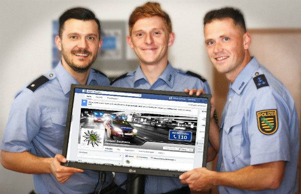 Das Social-Media-Team der Polizei Sachsen. In der Mitte: Florian Schönthal. 
