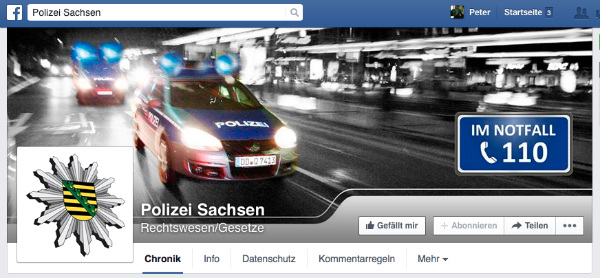 Screenshot von der Facebook-Fanpage der Polizei Sachsen. 
