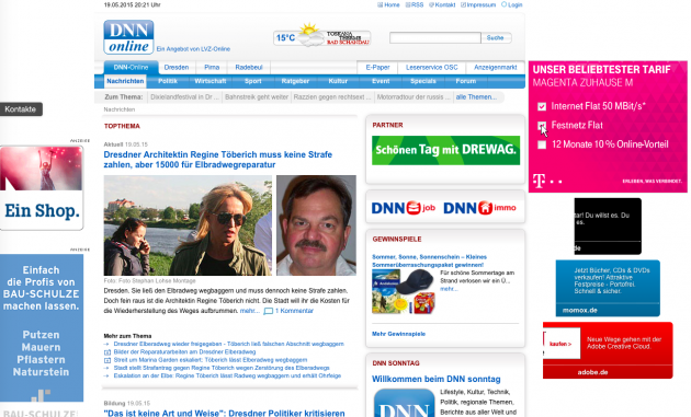 Screenshot von DNN-Online, Stand: 19.5.2015