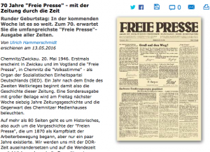 Screenshot Jubiläum "Freie Presse"