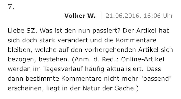 Ausriss aus der Kommentarspalte bei SZ-Online