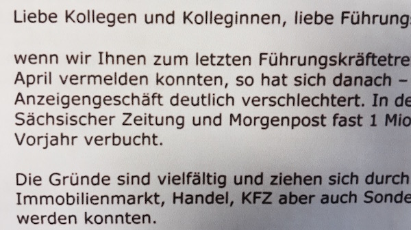 Ausriss aus der internen Mail des DDV-Geschäftsführers. 