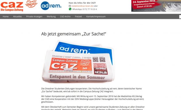 Screenshot von caz-lesen.de. 